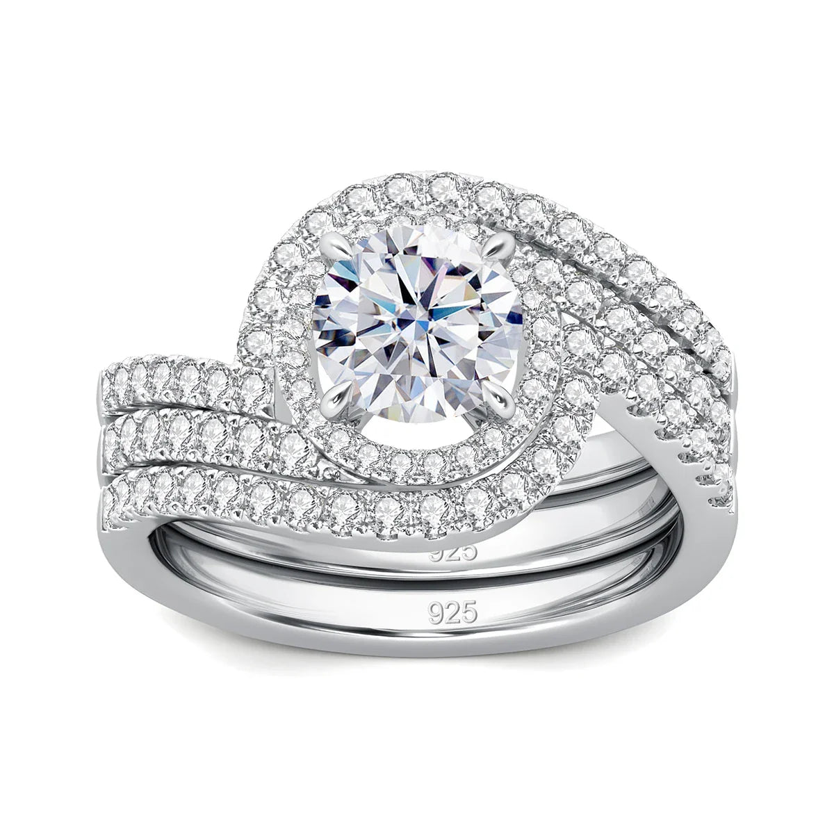 Luxury 3Pcs Set Full Moissanite Bridal Ring Set 925 Sterling Silver Engagement Ring for Women Wedding & Proposal Gift