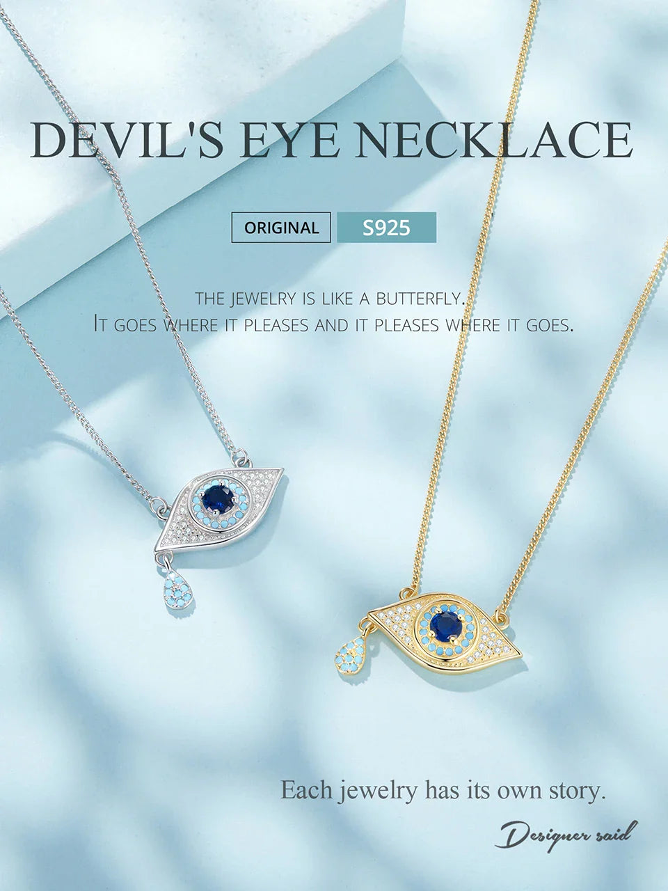 925 Sterling Silver Blue Devil's Eye Necklace Teardrop Bead Pendant Necklace for Women Lucky Guard Jewelry Gift