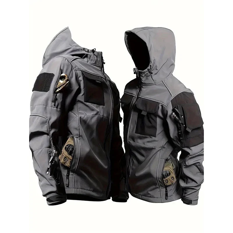 Men Lurker Shark Skin Soft Shell Tactical Jacket Waterproof Fleece Hooded Coat Hunt Clothes Outdoor New Solid Pocket Jacket Men