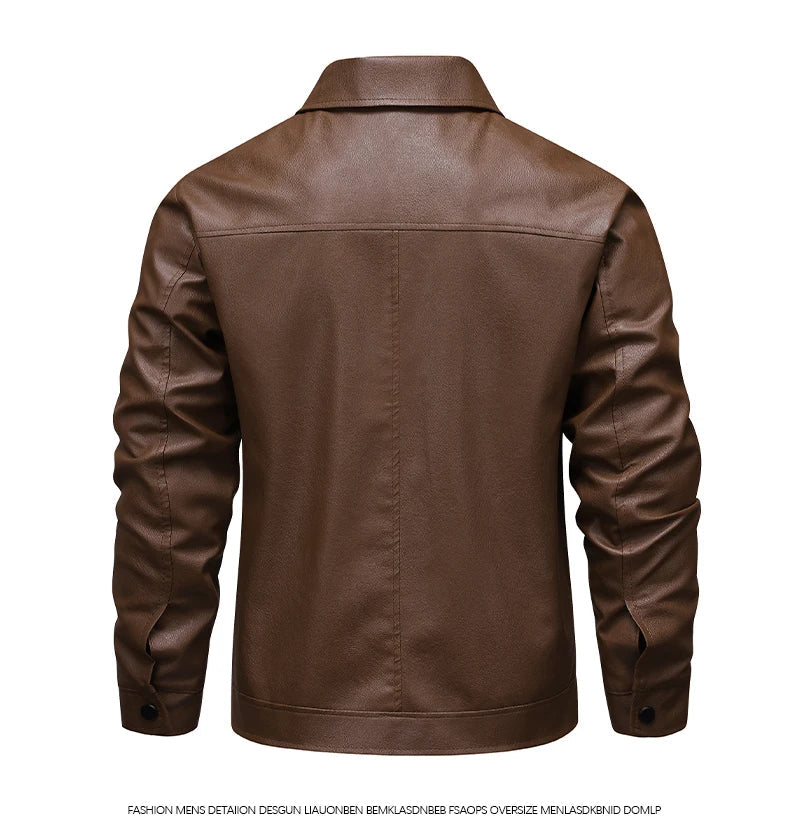 2025 new spring and autumn men's turn-down collar leather jacket men casual coat men's top windproof Loose fit trendy jacket