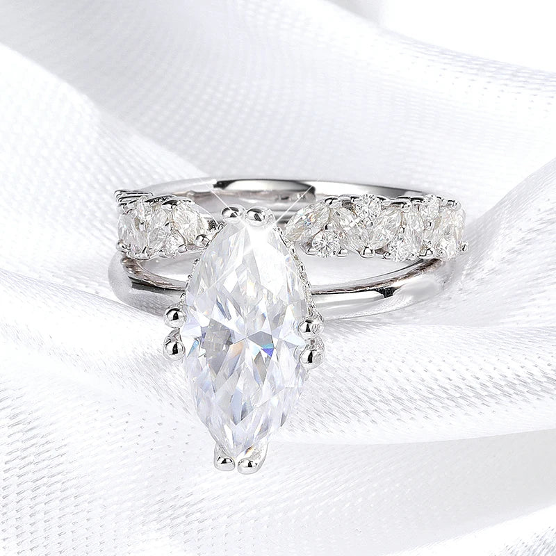 3CT 100% Real Full Moissanite Wedding Rings for Women Marquise Cut S925 Sterling Silver Marriage Band Fine Jewelry GRA