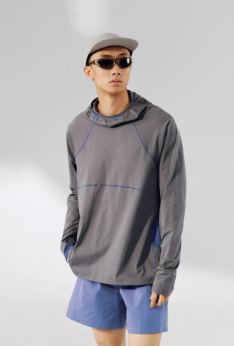 Unisex  Breathable T-Shirt, Moisture Wicking Quick-Dry Hooded, Outdoor Sports Tech Wear Hooded Long-sleeve Tracksuit