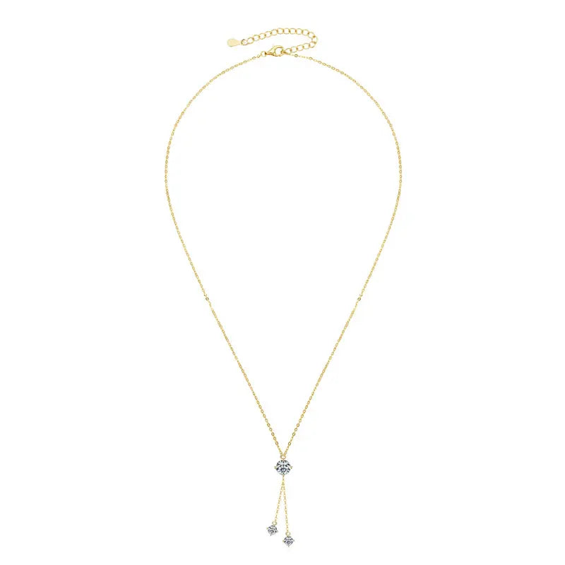Full Round Cut Moissanite Tassel Chains Pendant Necklaces for Women Real S925 Sterling Silver Fine Jewelry Gifts Collar