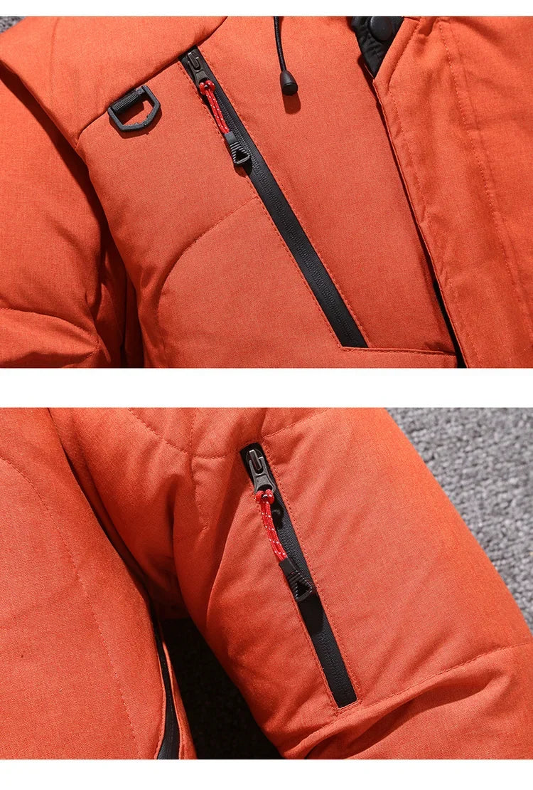 Winter White Duck Down Jacket Men Travel Hiking Thicken Warm Hooded Puffer Jackets Windproof Overcoat Down Coat Male Clothing