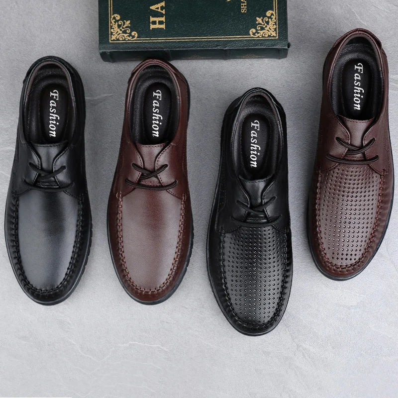 Italian Brand Men's Genuine Leather Casual Shoes Handmade Soles Loafers Lace Up Breathable That's Oxford Shoes for Summer