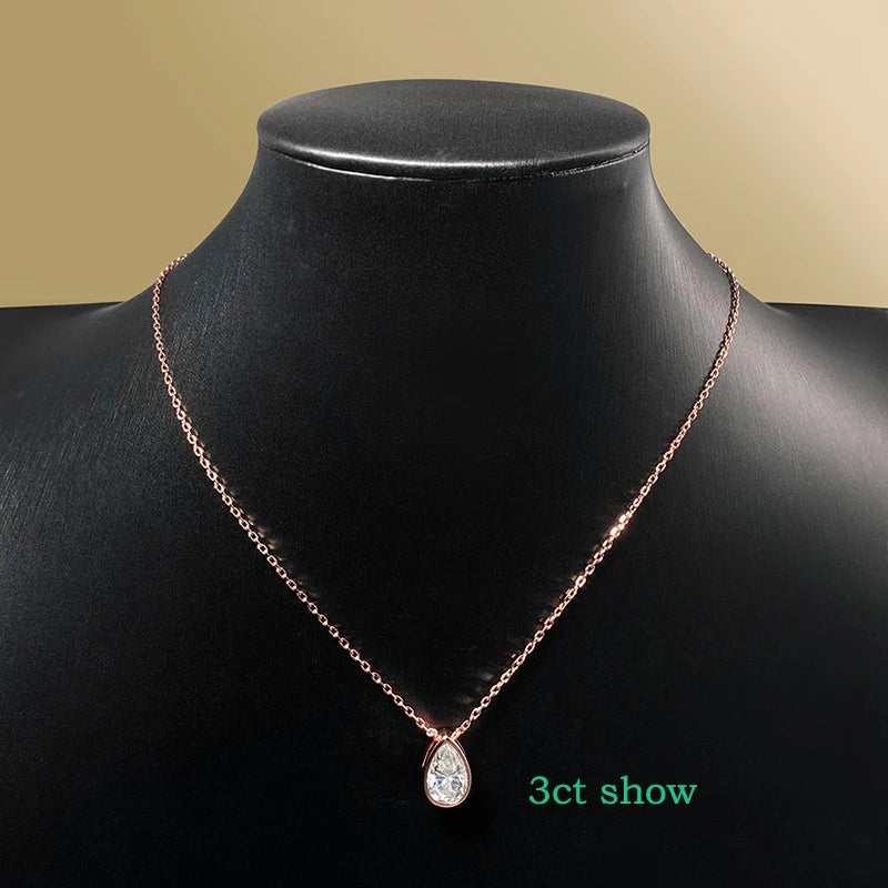 Certified 1-3CT Pear Cut Moissanite Necklaces for Women Chain Lab Diamond Pendant Birthday Gift 925 Sterling Silver 100%