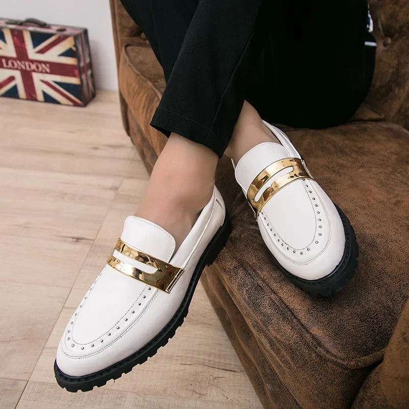 Fashion Classic Thick Sole Men's Penny Loafers Slip-On Business Dress Shoes Gentleman Metal Buckle Formal Black Shoes