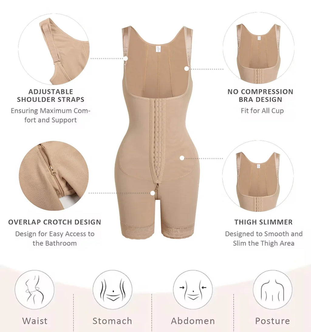 Women's Open Chest Girdles Fajas Colombianas High Waist Trainer Body Shapewear Slimming Post Surgery Elastic Abdomen Bodysuits