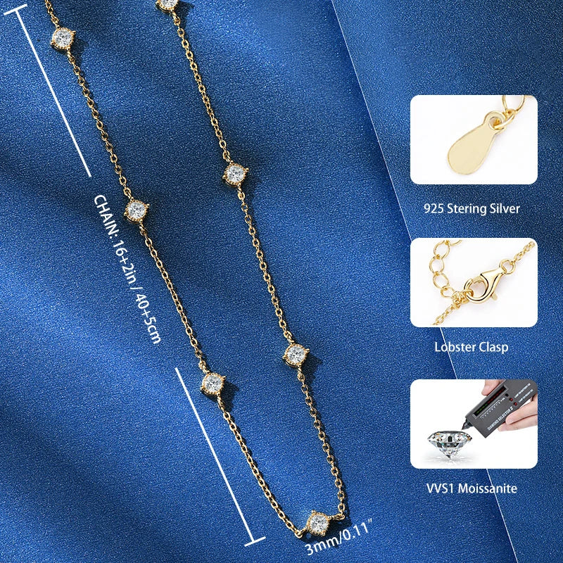 Collar Plata 925 Sterling Silver Choker Necklace For Women Round Cut 3mm Moissanite Necklaces Clavicle Chain Jewellry Gift