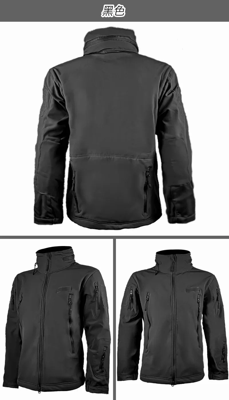 Outdoor Tactical Jacket Men's Stand-up Collar Plush Thickened Soft Shell Jacket Winter Windproof Waterproof Camouflage Coat