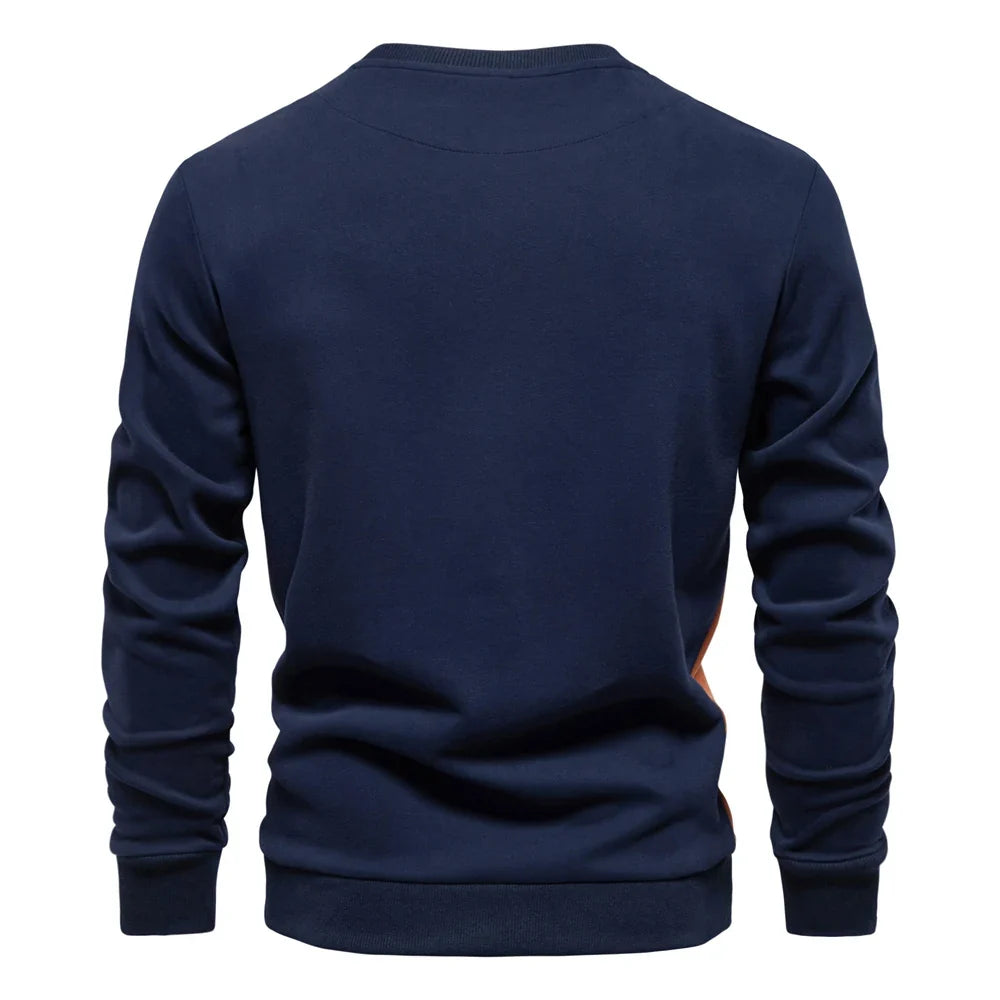 Mens Patckwork Cotton-blend Crew Neck Sweatshirts Fashion Casual Sport Round Neck Pullover Sweatshirt for Men