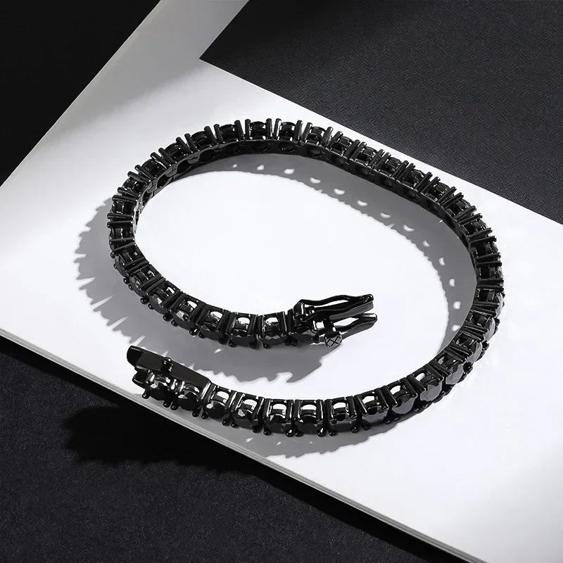 Full 3/4/5/6.5mm Black Moissanite Tennis Bracelet for Men Women Unisex 925 Silver Plated 18K Black Gold Hip Hop Bracelets
