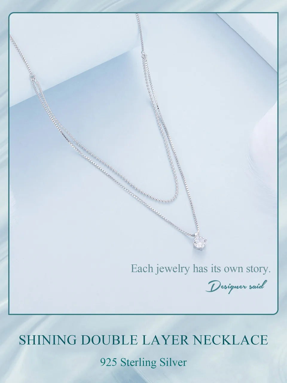 925 Sterling Silver Shining Zircon Pendant Necklace Double Layer Neck Chain for Women Engagement Wedding Fine Jewelry