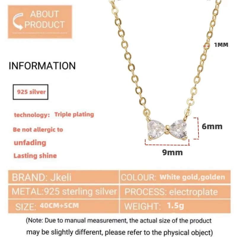 New style 925 Sterling Silver Geometric Simple Bow Necklace For Women Engagement Fine Jewelry Wedding Party Birthday Gift