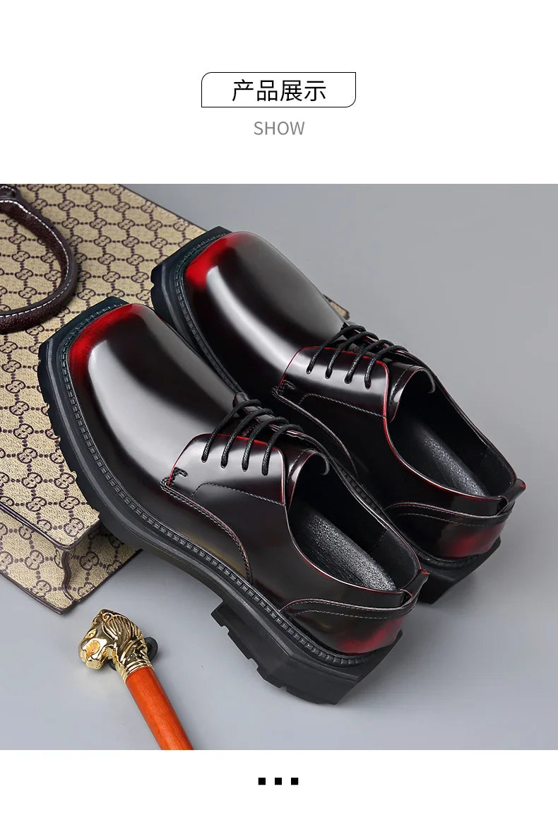 British Thick-soled Formal Leather Shoes Men Spring Autumn Lace Designer Platform Shoes Male Fashion Business Casual Shoe Man
