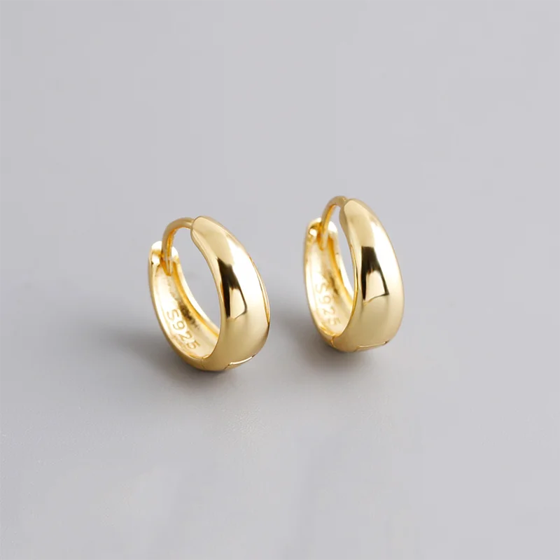 925 Sterling Silver Fine Matte Simple Wide Huggies Gothic Hoop Earrings for Women Unisex Piercing Rock Jewelry Ear Buckle