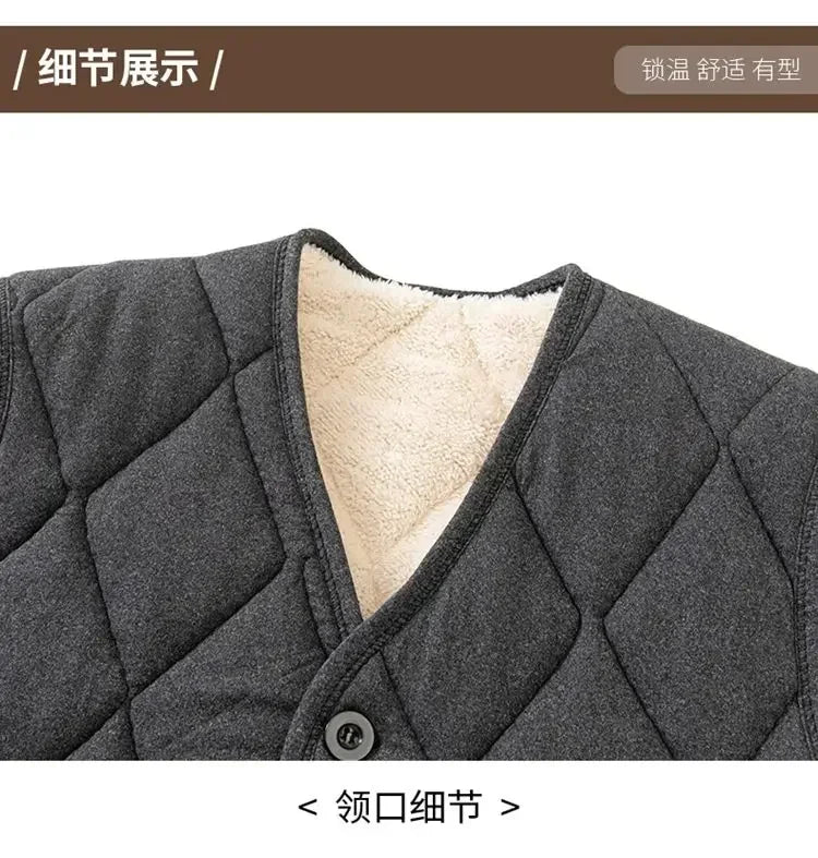 Autumn Winter waistcoat Men Lamb Fleece Coat Vest Button Cardigans Thicken Warm Solid V-Neck Casual Plaid Jackets