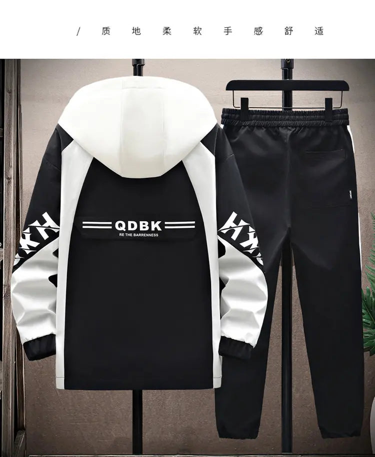 Spring Autumn Casual Men Sets Jacket + Pants Two Pieces Fashion Korean Trend Hooded Baseball Uniform Suit Man Outfit