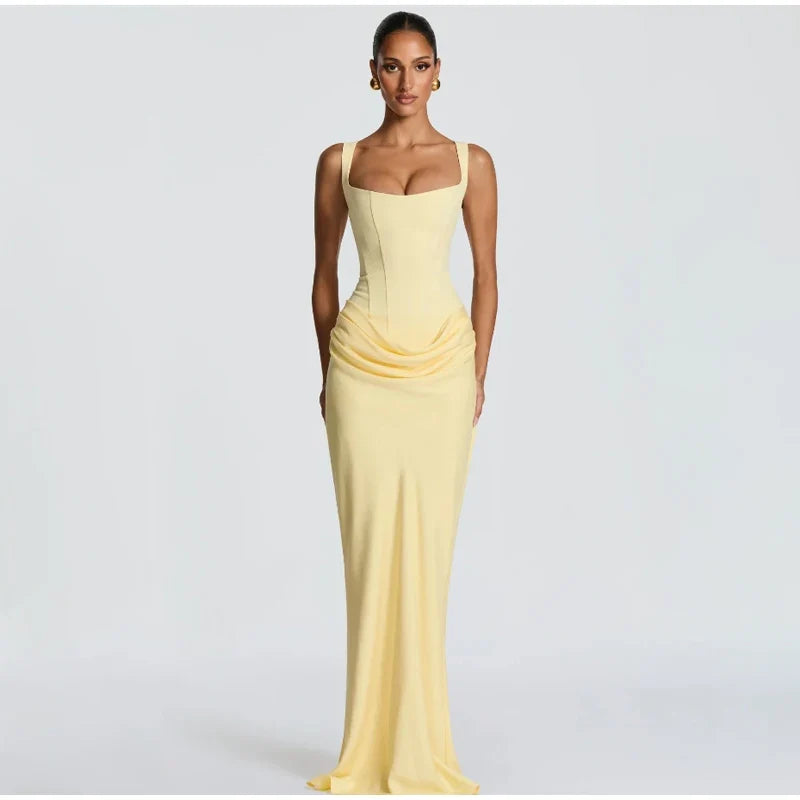 Lady Sexy Strapless Split Solid Pleated Dress Women Chic Backless High Waist Off-shoulder Dresses 2026 New Evening Party Gowns
