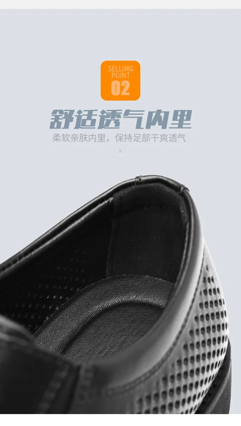 Breathable Hallow New Designer Cow Leather Shoes for Man Summer Autumn Fashion Business Casual Dress Shoes Loafers Man