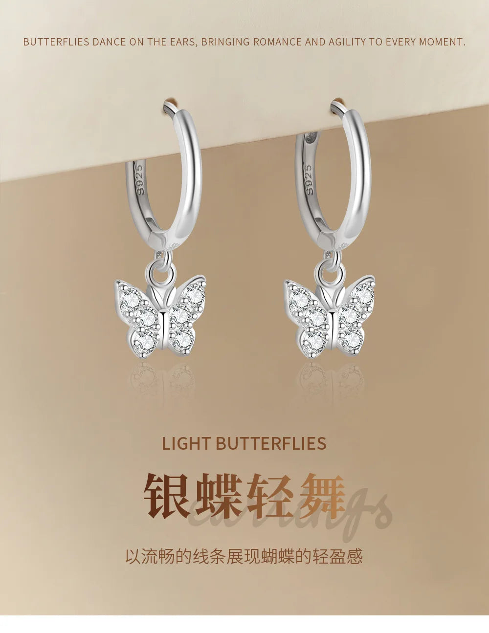 925 Sterling Silver Earring Fashion Geometry Butterfly Zircon Asymmetry Pearl Drop Earring Simple Temperament Trend Women Ear Je