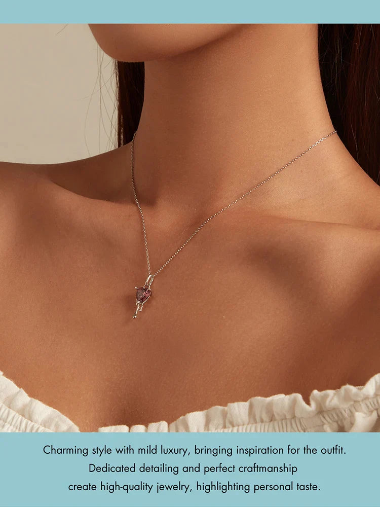 925 Sterling Silver Sparkling Heart Pendant Necklace for Women Simple Silver Necklace Engagement Fine Jewelry