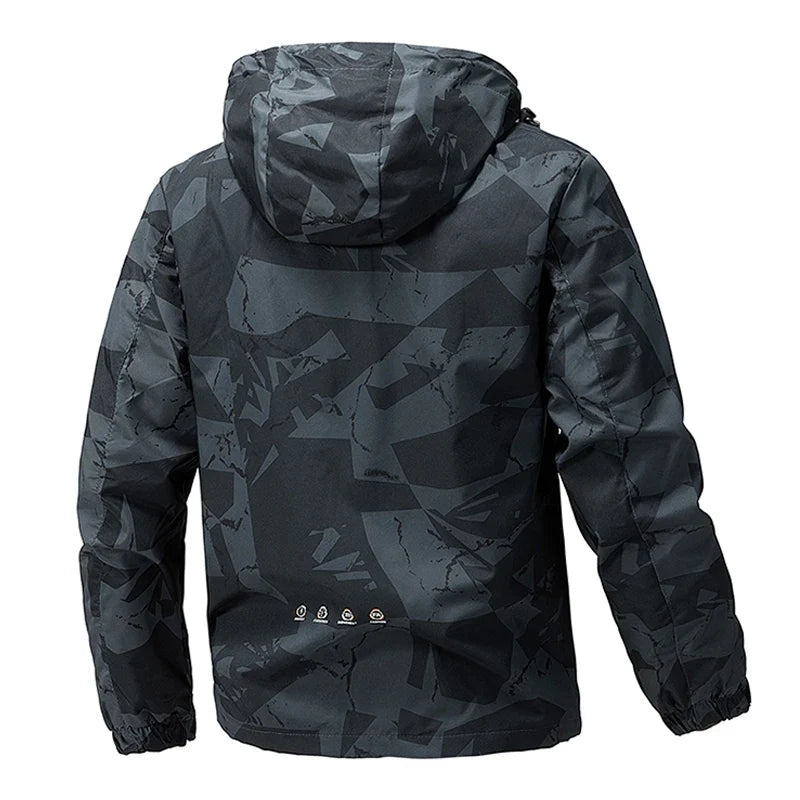 Softshell Outdoor Jacket Men Zip Up Hooded Waterproof Jacket Hiking Camping Windbreaker Lightweight Spring Autumn Coats