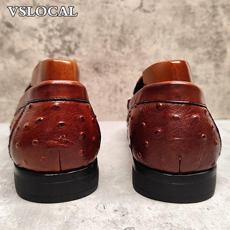 Luxury Brand Men Loafers Shoes Black Brown Ostrich Print Pointed Toe Slip-on Casual Mens Dress Shoes Slip on Loafers Men
