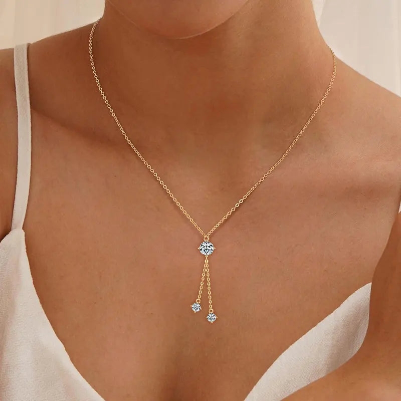 Full Round Cut Moissanite Tassel Chains Pendant Necklaces for Women Real S925 Sterling Silver Fine Jewelry Gifts Collar
