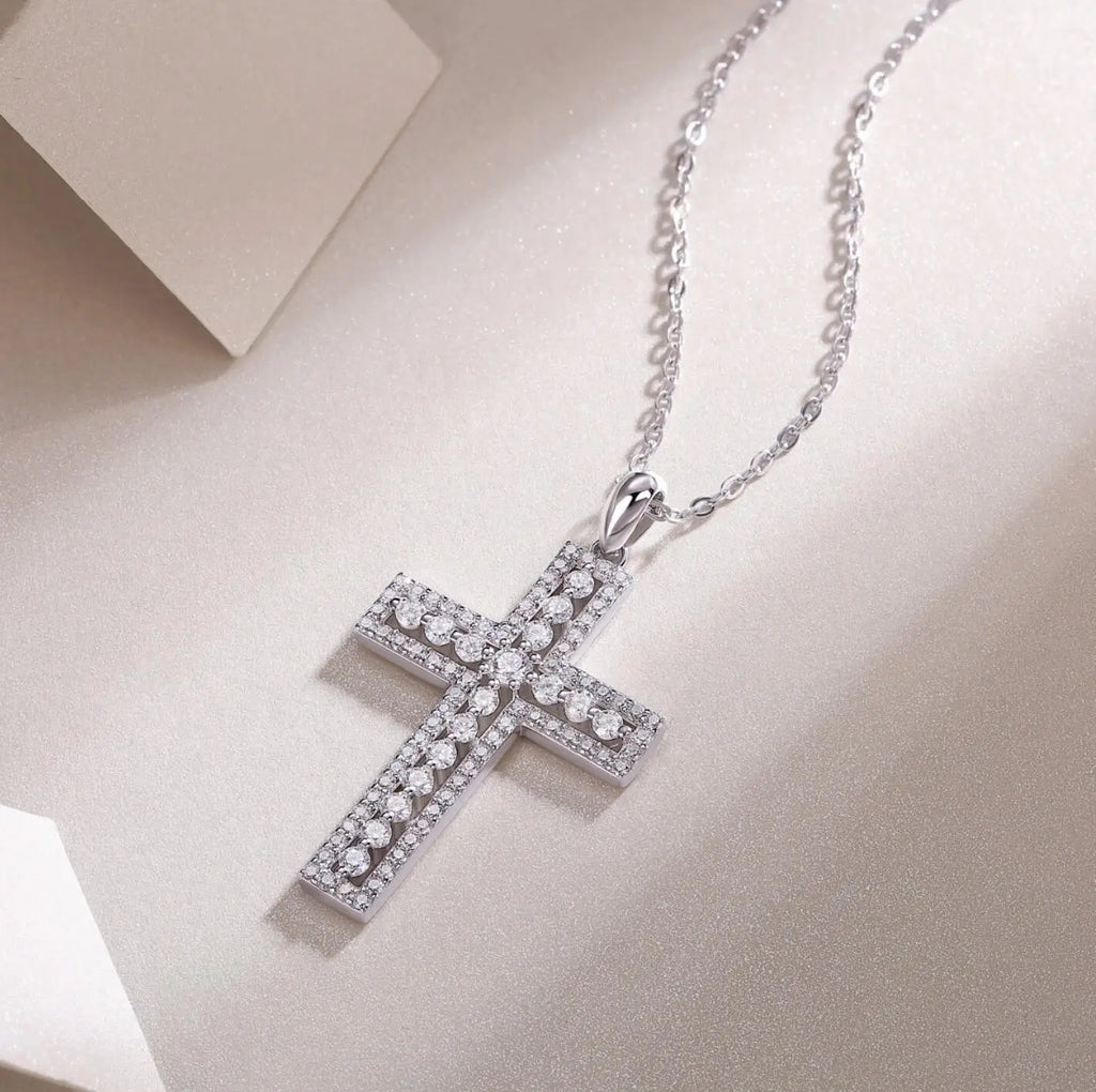 Moissanite Cross Pendant Necklace Original S925 Sterling Sliver Plated 18k White Gold Jesus Cross Necklace Jewelry For Men/Women
