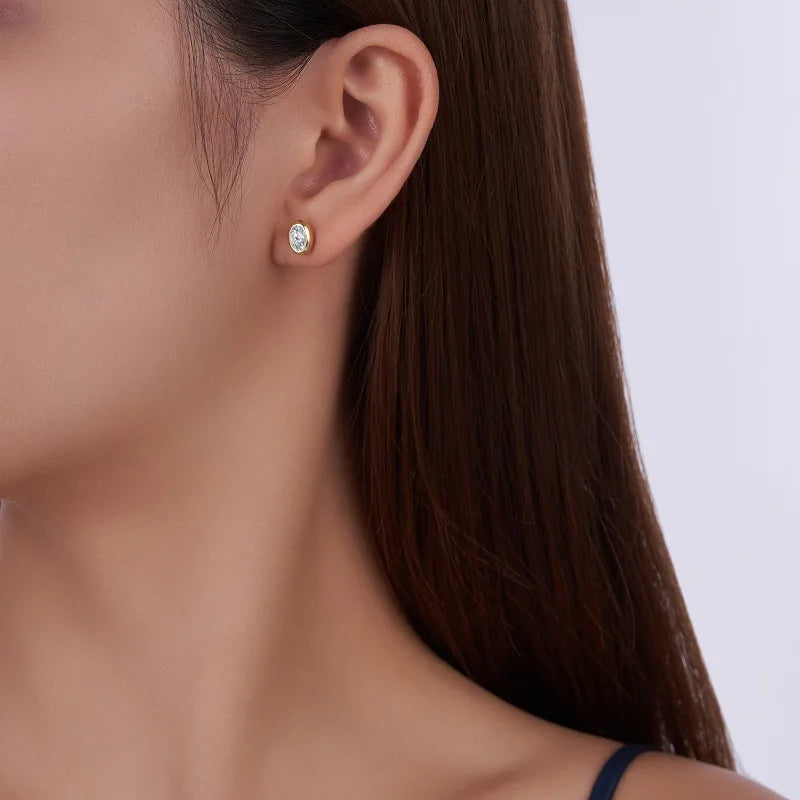 Oval Round Bezel 0.5CT Moissanite Stud Earrings for Women 925 Silver Plated 18k Pass Diamond Test Bubble Ear Jewelry Gift