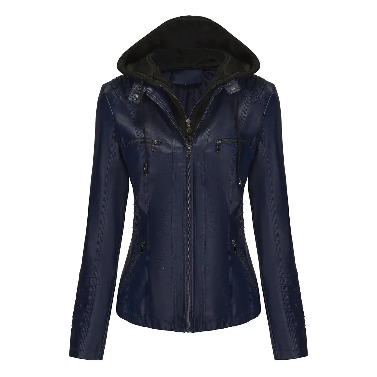 Women’s hooded jacket coat set, detachable design, faux leather, spring autumn, regular fit, L–XXL
