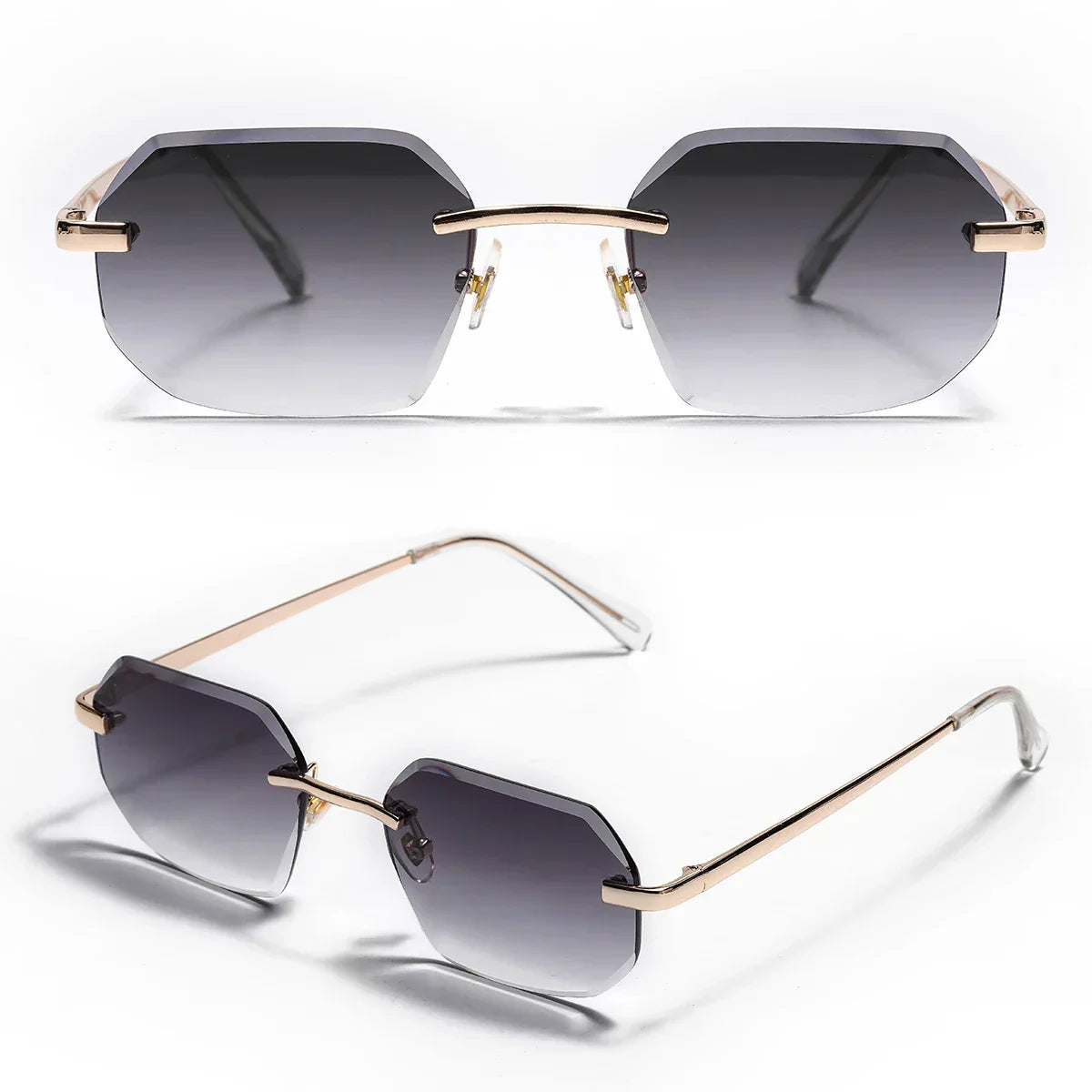 Sunglasses Men Brand Designer Fashion Rimless Sun Glasses Shades Diamond Cut Lens Ladies Frameless Metal Eye glasses