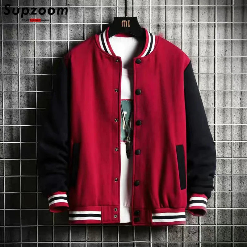 New Arrival Fashion Fleece Casual Baseball Uniform Cotton Spliced Regular Rib Sleeve Brand Clothing Bomber Jacket Men