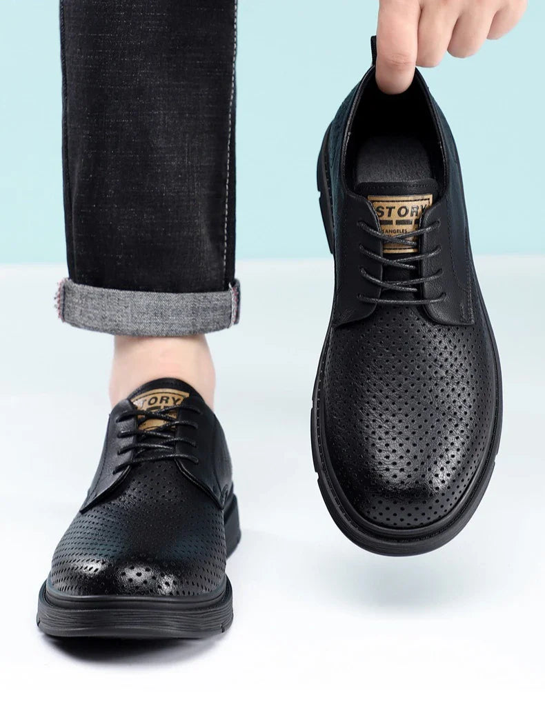 Summer Autumn New Low Top Cow Leather Shoes for Men Hallow Lace Designer Platform Shoes Male Fashion Business Casual Shoe Man