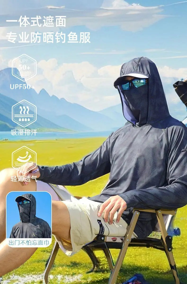 Ultra-thin Tshirts Summer Trendy Prints Lightweight UPF Sun Hoodie with Face Mask Shirt Long Sleeve Breathable UV Fishing Shirt