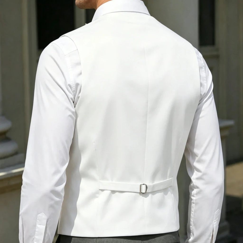 Men Vest White Single Breasted V Neck Solid Waistcoat For Wedding Banquet Business Party Work Office Casual Daily Men Suit Vest