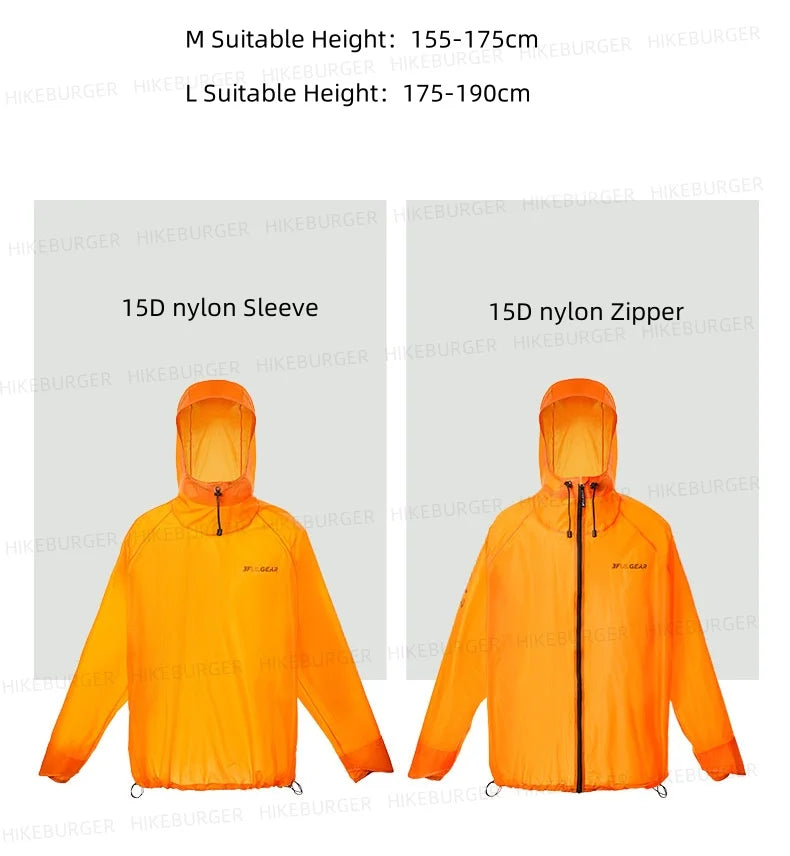 3F UL GEAR Qingsuo Rain Jacket Outdoor Ultralight Rain Zip Poncho Hiking Sleeve Rain Coats Waterproof Traveling Mountaineering