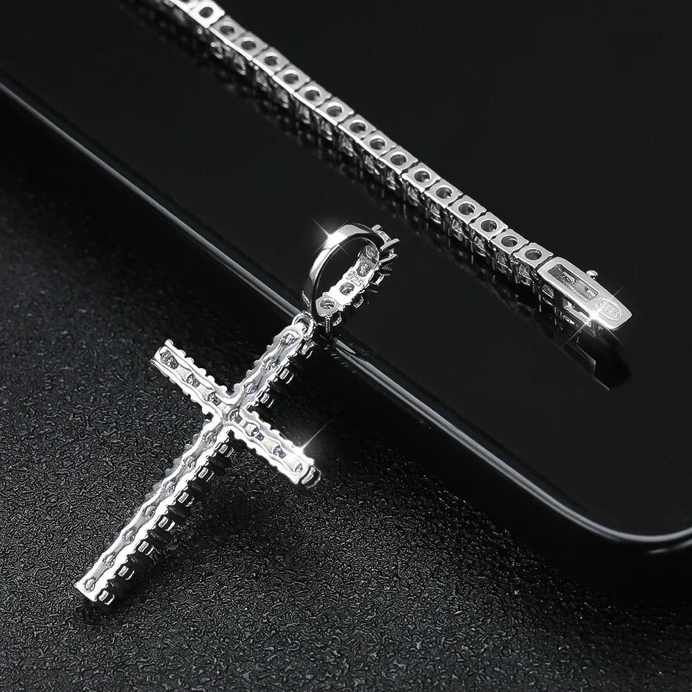 Full Moissanite Tennis Necklace with Pendant 925 Sterling Sliver Plated 18k Chain for Man Sparkling HipHop Party Jewely