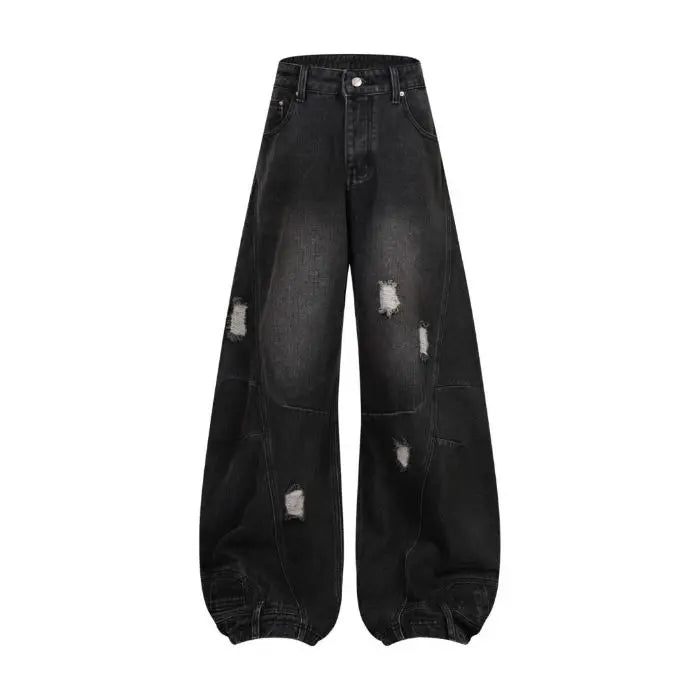 Autumn New Men's 98% Cotton Jeans American Y2k Streetwear Hole Patchwork Design Denim Pants Youth Straight Baggy Stretch Jeans