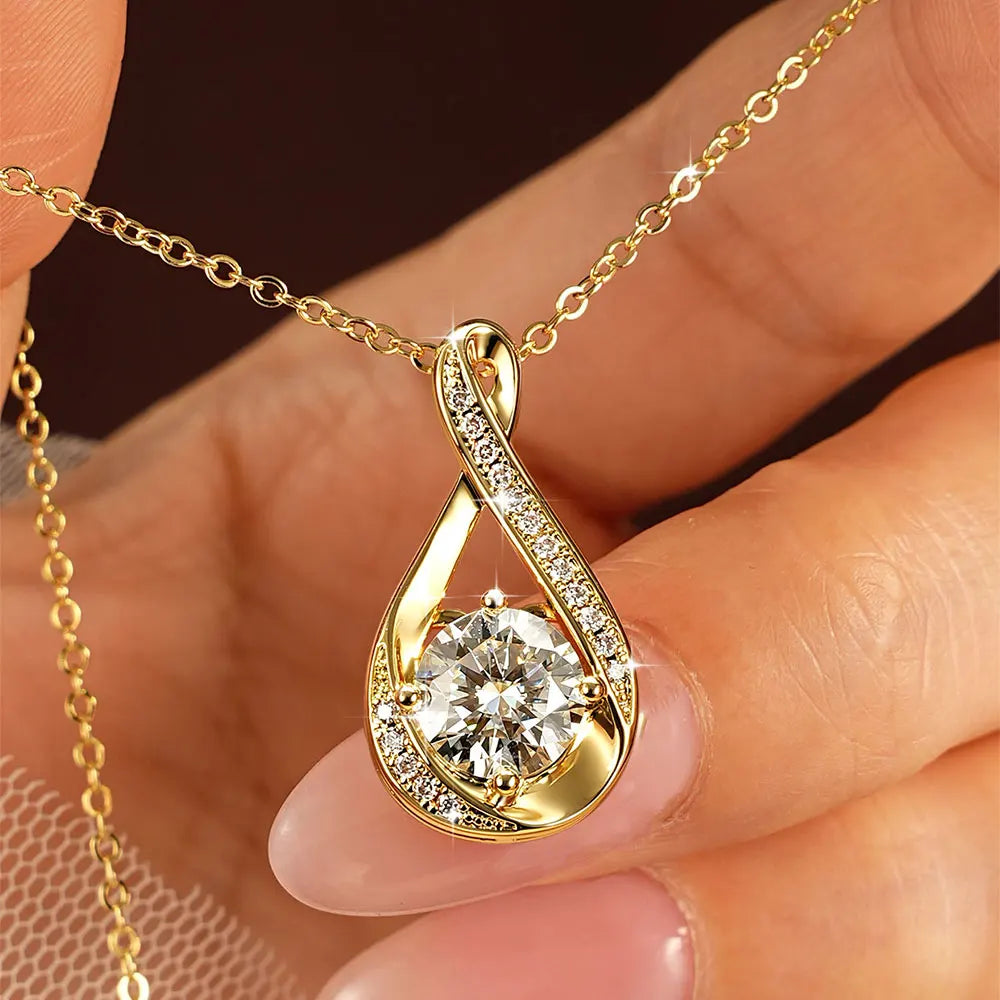 8MM 2.0CT Round Cut Moissanite Necklace 14K Gold Filled Infinity Pendant Necklace for Women Wedding Jewelry Gift