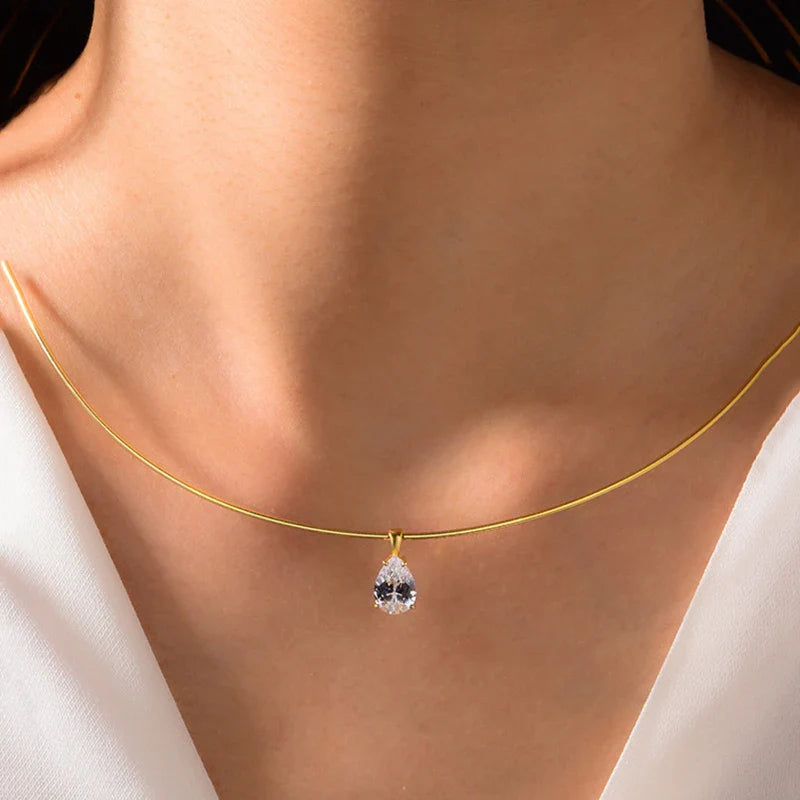 2/3Carat Oval Cut Moissanite Pendant Necklace Plated 18K Gold Lab Diamond 100% S925 Silver Choker for Women Jewelry Gifts