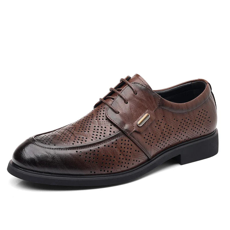 Brown Leather Dress Shoes British Style Lace Up Formal Business Footwear Groom Wedding Shoes Low Top Comfortable Office Shoes