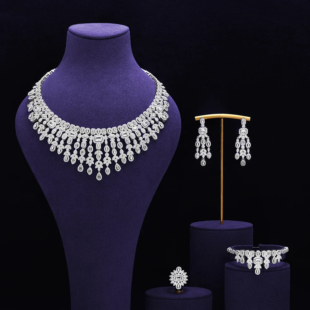 Bridal Zirconia Full Jewelry Set for Ladies Party Luxury Dubai Nigeria CZ Crystal Wedding Necklace Set