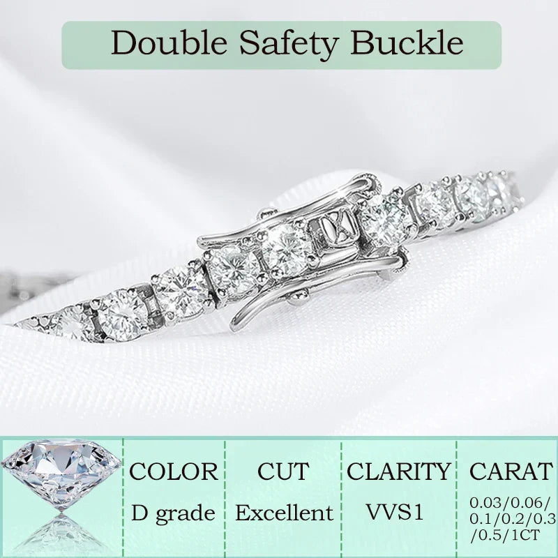 2-6.5mm Real Moissanite Tennis Bracelet for Women Christmas Gift Platinum Plated 100% 925 Sterling Silver Wedding Jewelry