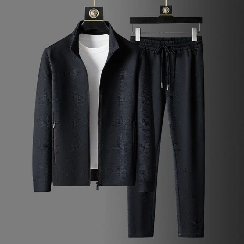 Spring and Autumn New Sportswear Suit Men's Casual Breathable High-end Jacket Trousers Stand-up Collar Zipper Open Mens Clothes