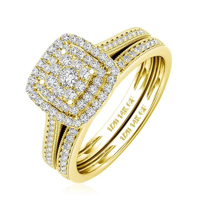 2pcs 14k Gold Filled Rings Set Moissanite Diamonds Certified Wedding Jewelry For Women Waterproof Bride Gift Non Tarnish