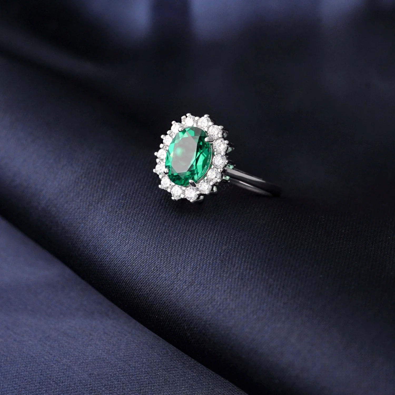 Halo Rings for Women Created Blue Sapphire Nano Emerald Red Ruby Princess Diana 2.67ct Oval Cut 925 Sterling Silver Rings