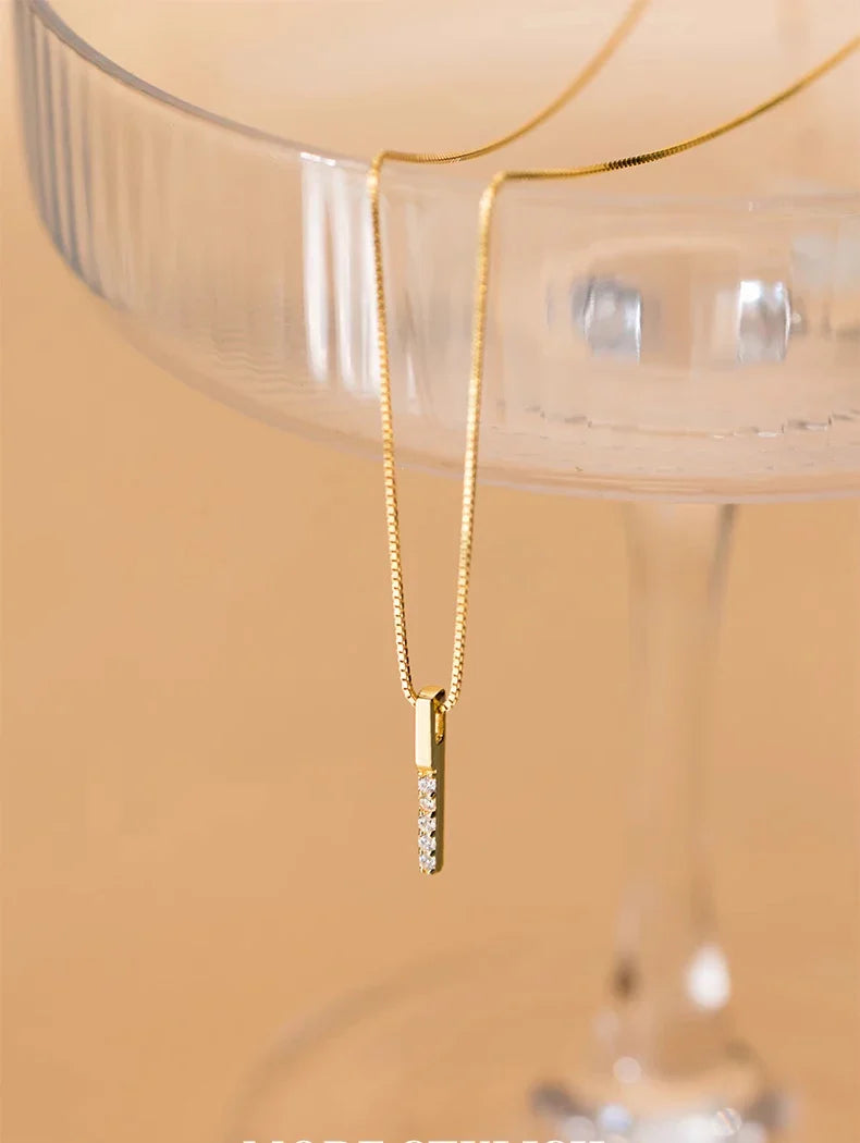 Twinkling Zircon Geometric Rectangle 925 Sterling Silver Pendant for Women Adjustable Necklace Korea Style Fine Jewelry