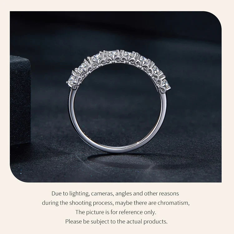 Moissanite Ring Lace Band 925 Sterling Silver Half Eternity Stackable Ring D Color for Women Engagement Retro Gift